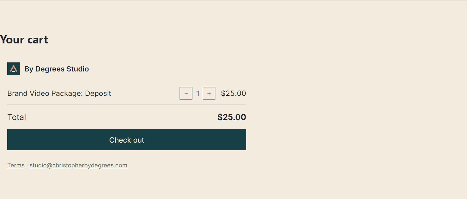 The studio's cart: Brand Video Package deposit